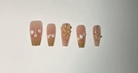 Image 1 of LONG COFFIN MILKY PINK TULIP FLOWER SPRING NAILS