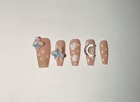 Image 1 of LONG COFFIN DREAMY SPRING CLOUD NAILS WITH GEMS NAILS