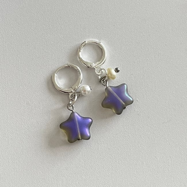 black diamond and pearl silver huggie hoop earrings