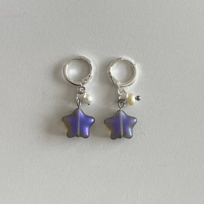 black diamond and pearl silver huggie hoop earrings