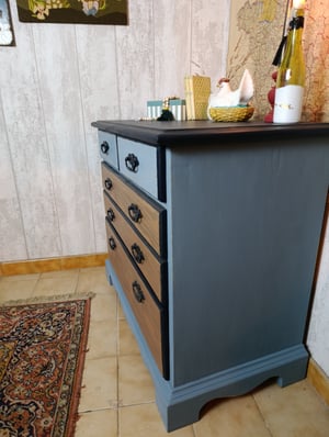 Commode en pin massif Bleu et bois foncé 