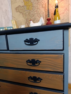 Commode en pin massif Bleu et bois foncé 