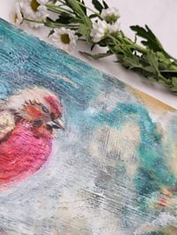 Image 3 of Linnet in the morning mist, oak panel.