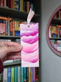Hand-painted Bookmark - love pink - UPCYCLED CARD