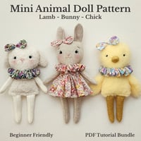 Image 1 of Mini Lamb Bunny and Chick Doll Bundle PDF Pattern and Tutorial