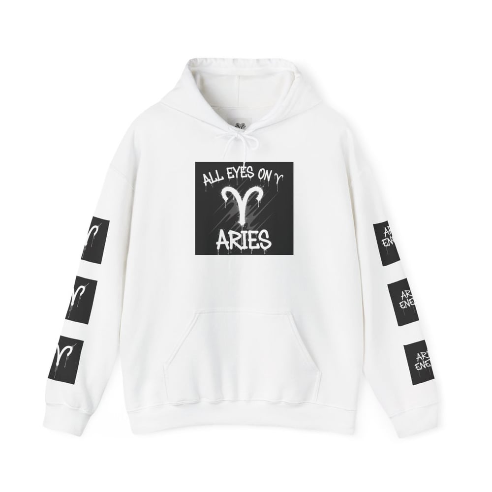 Image of Unisex Aries Zodiac Hoodie — "All Eyes On Aries" Astrology Pullover