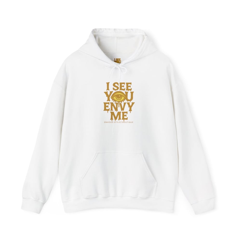 Image of I See You Envy Me Hoodie — Bold Gold Typography Streetwear Sweatshirt