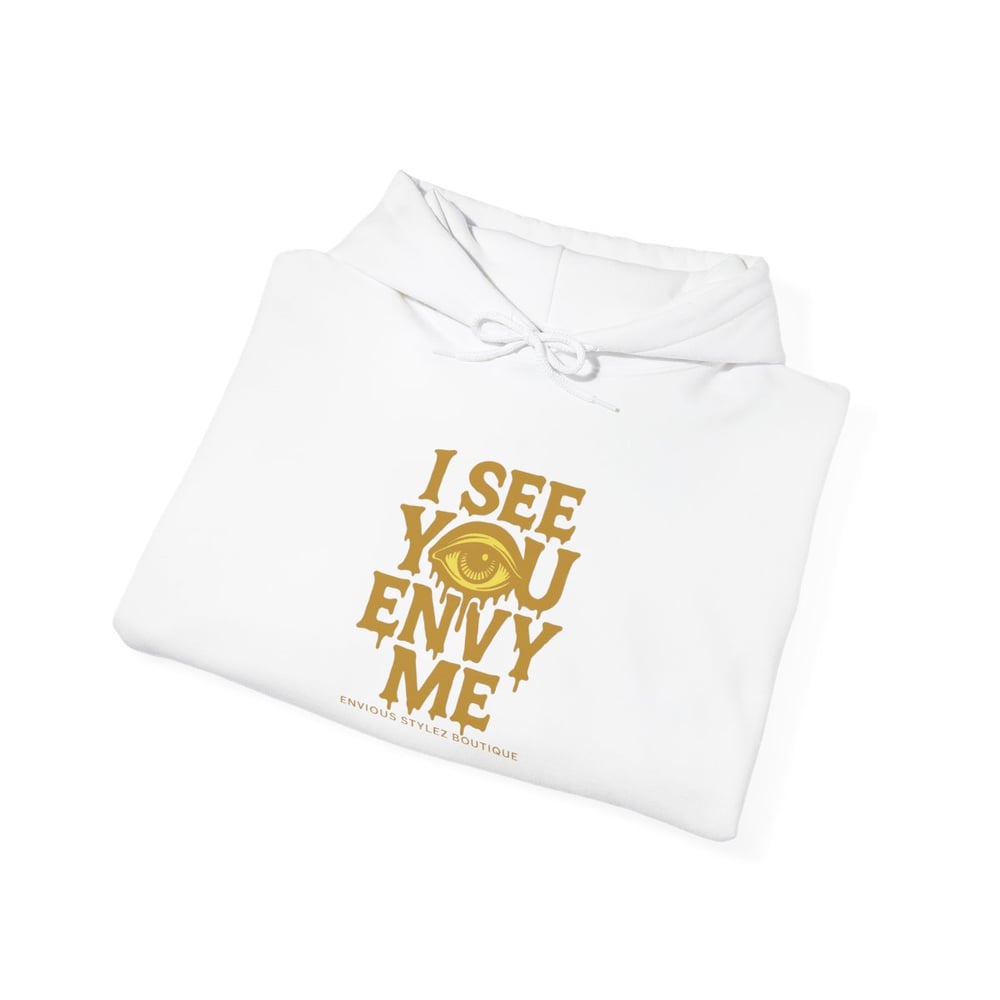 Image of I See You Envy Me Hoodie — Bold Gold Typography Streetwear Sweatshirt