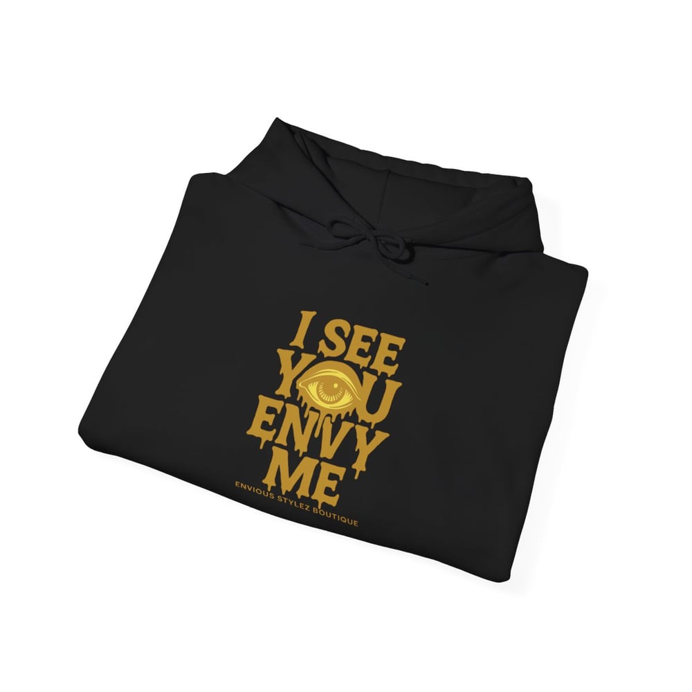 Image of I See You Envy Me Hoodie — Bold Gold Typography Streetwear Sweatshirt