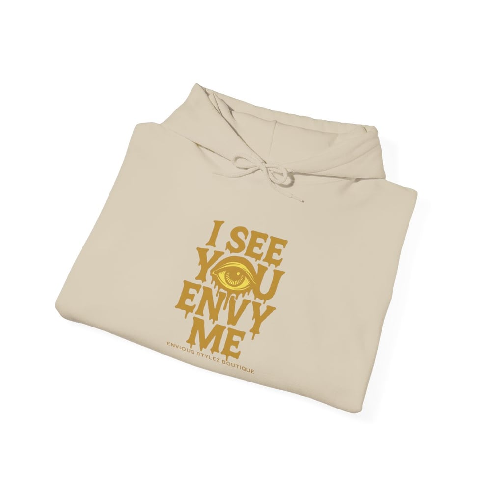 Image of I See You Envy Me Hoodie — Bold Gold Typography Streetwear Sweatshirt