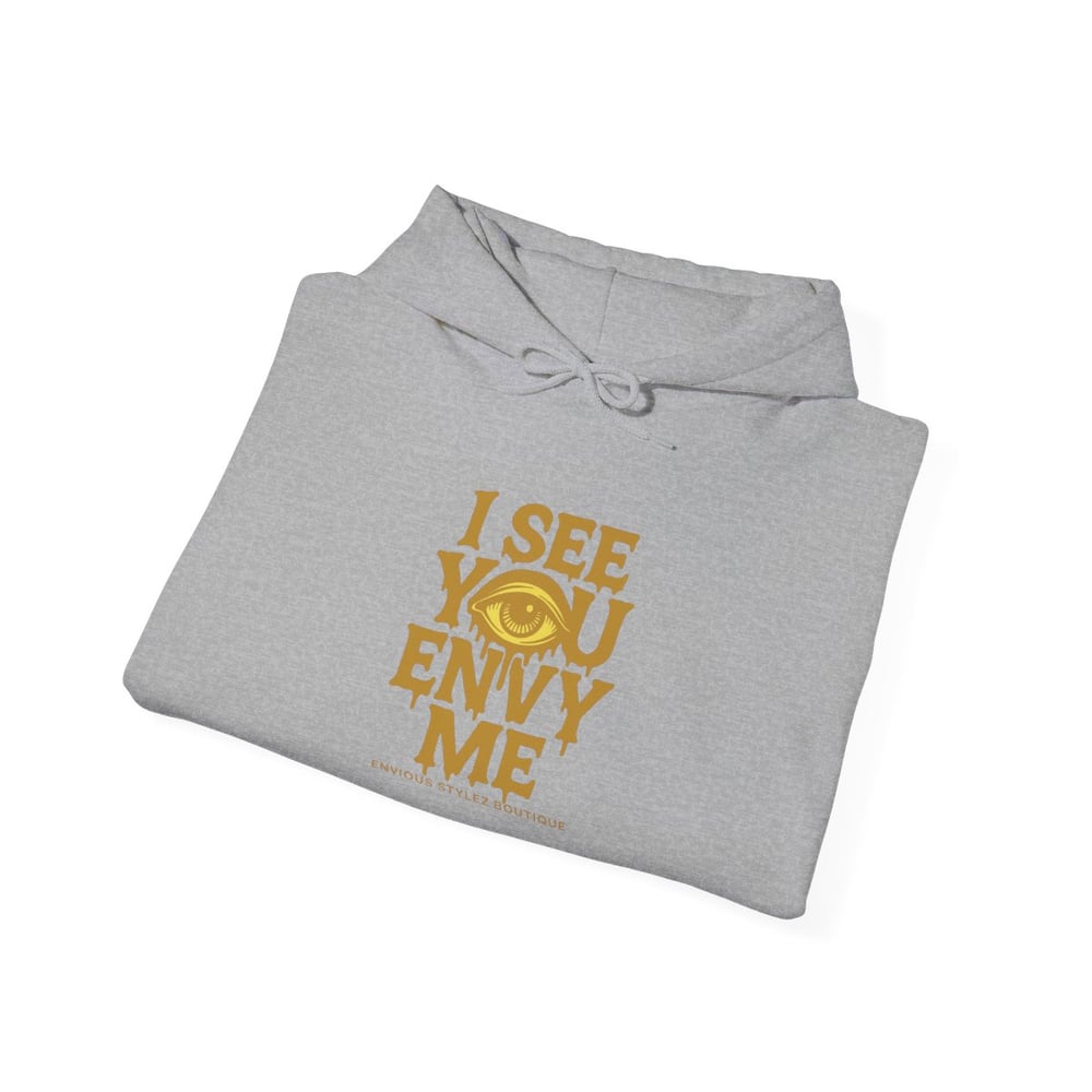 Image of I See You Envy Me Hoodie — Bold Gold Typography Streetwear Sweatshirt