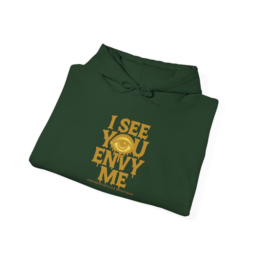 Image of I See You Envy Me Hoodie — Bold Gold Typography Streetwear Sweatshirt
