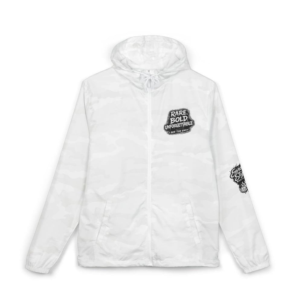 Image of Windbreaker Jacket — "Built From Envy" Black Graphic Hooded Windbreaker