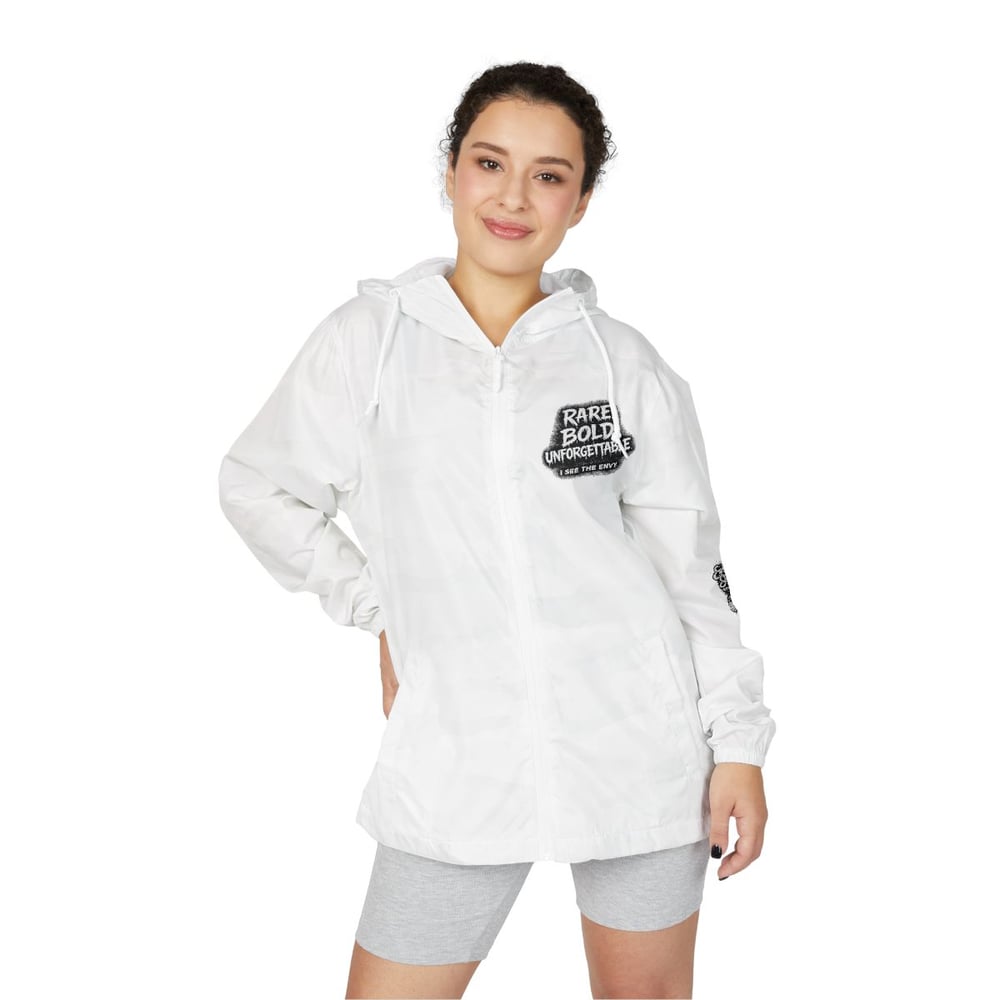 Image of Windbreaker Jacket — "Built From Envy" Black Graphic Hooded Windbreaker