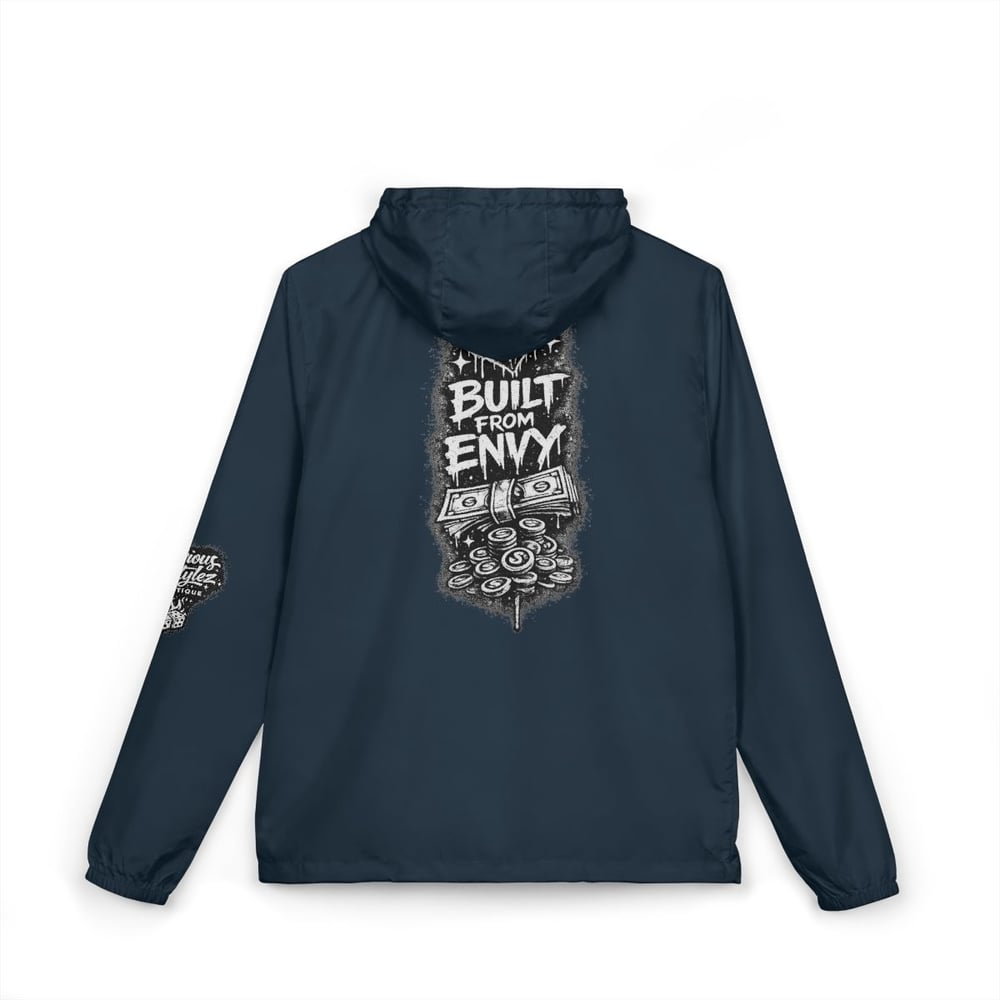 Image of Windbreaker Jacket — "Built From Envy" Black Graphic Hooded Windbreaker