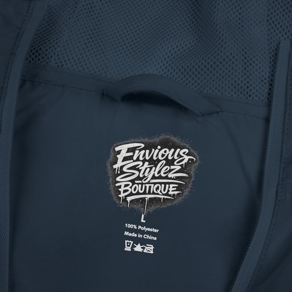 Image of Unisex Windbreaker Jacket — "Built From Envy" Black Graphic Hooded Windbreaker