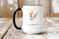 Image 1 of Personalized Initial Name Floral Coffee Mug - Accent Handle and Interior (11, 15oz) 