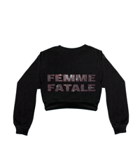 Image 2 of GOTH SLUT RHINESTONE CROPPED CREWNECK