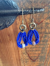 Image 3 of Peaces of Luanda . Beaded brass in cobalt blue earrings n4