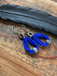 Image 2 of Peaces of Luanda . Beaded brass in cobalt blue earrings n4
