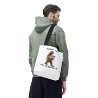 Image 1 of Sorry I'm All Booked Up sloth carrying books Tote Bag