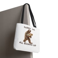 Image 3 of Sorry I'm All Booked Up sloth carrying books Tote Bag