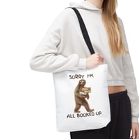 Image 4 of Sorry I'm All Booked Up sloth carrying books Tote Bag