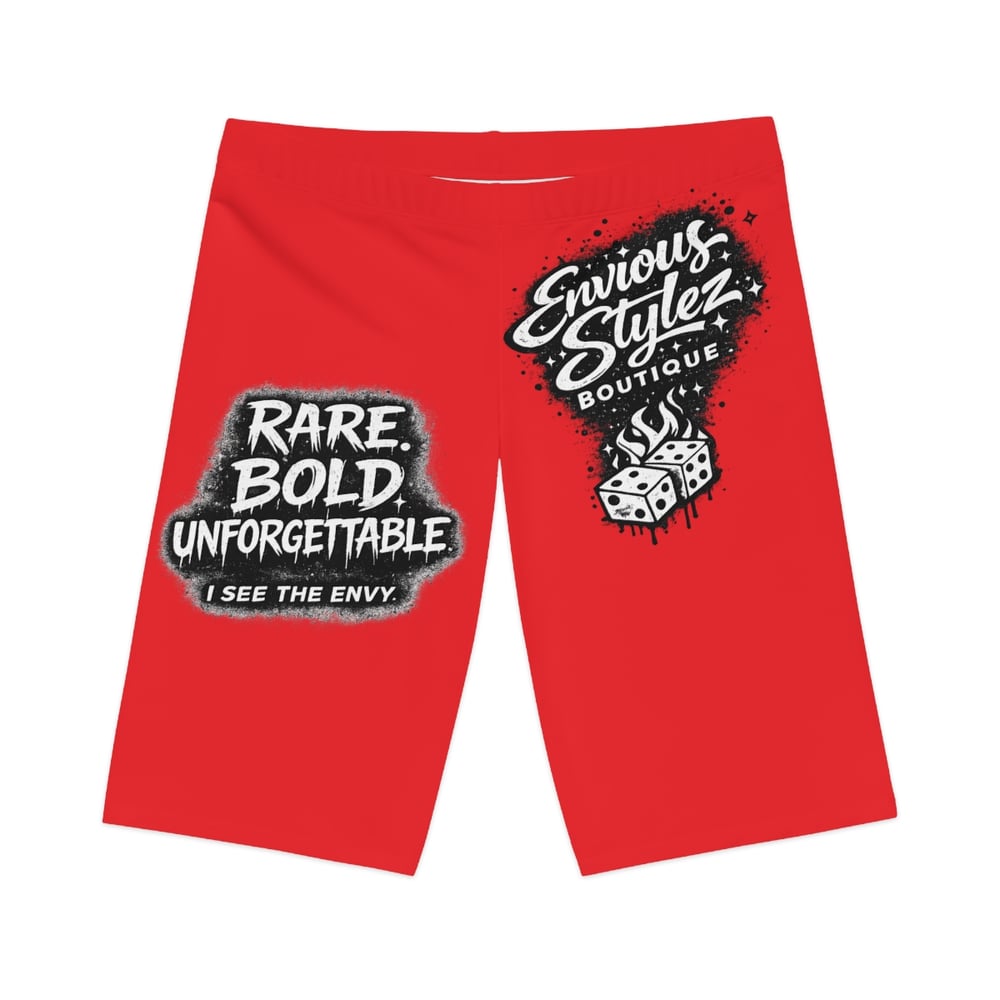 Image of Envious Stylez Red Women's Bike Shorts — "Rare. Bold. Unforgettable." Graphic Activewear