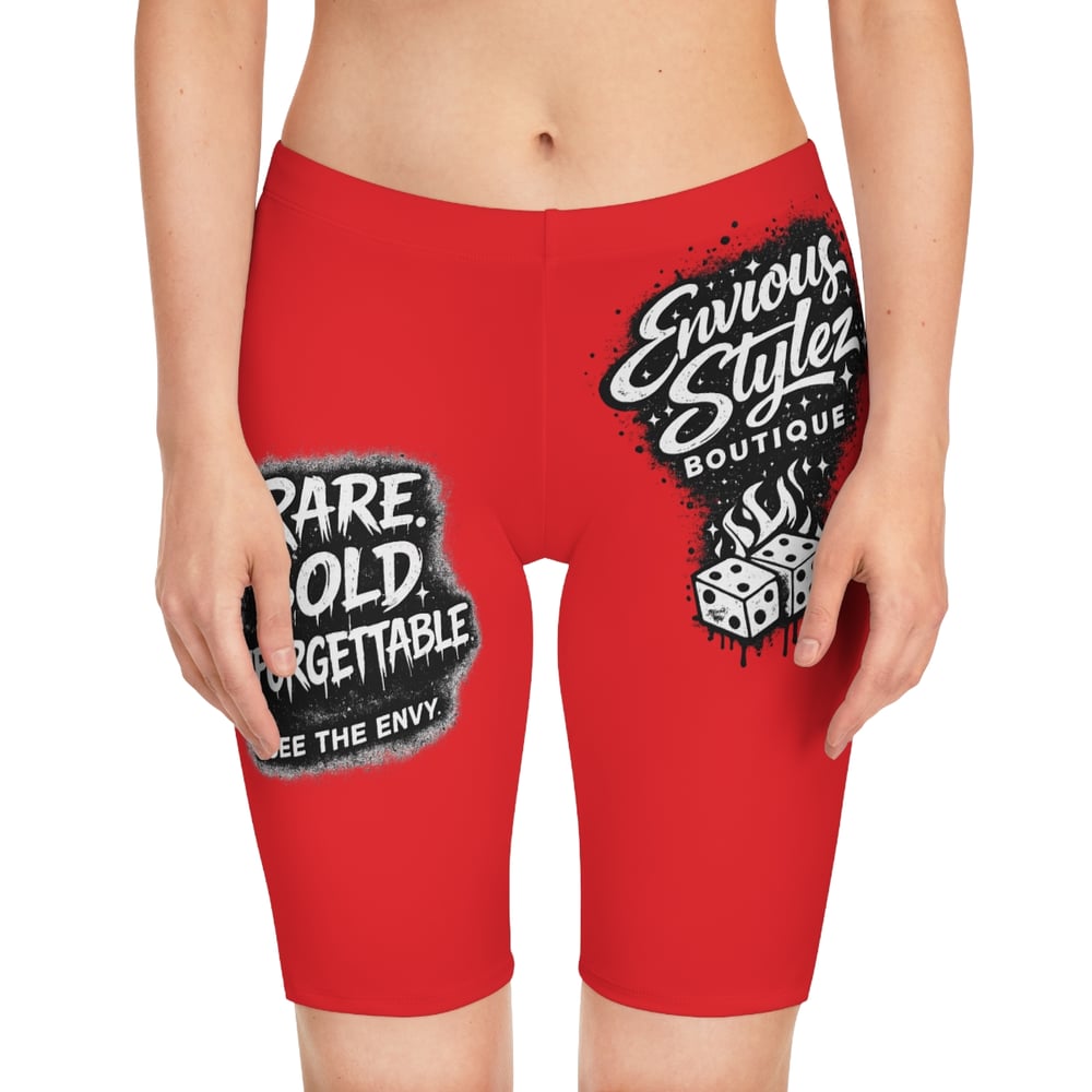 Image of Envious Stylez Red Women's Bike Shorts — "Rare. Bold. Unforgettable." Graphic Activewear