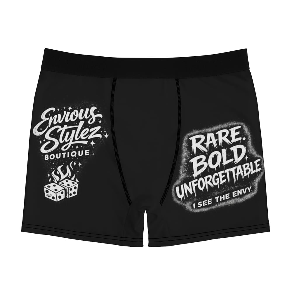 Image of Men's Graphic Boxer Briefs — 'Rare. Bold. Unforgettable.' Black Comfort Underwear