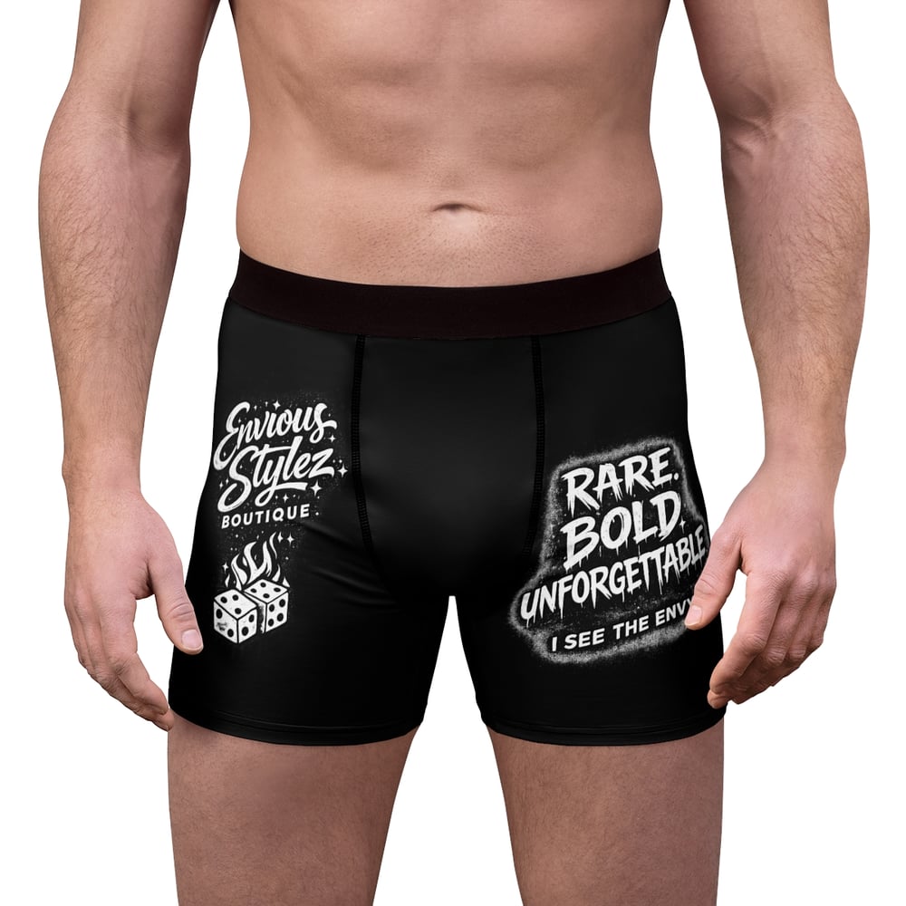 Image of Men's Graphic Boxer Briefs — 'Rare. Bold. Unforgettable.' Black Comfort Underwear