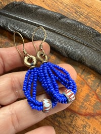Image 12 of Peaces of Luanda . Beaded brass in cobalt blue earrings n4