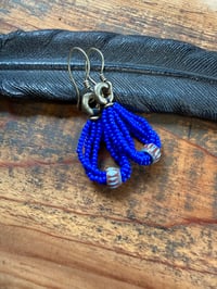 Image 13 of Peaces of Luanda . Beaded brass in cobalt blue earrings n4