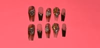 Image 1 of LONG COFFIN Y2K BROWN GEM NAILS