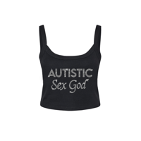 AUTISTIC GOD RHINESTONE SPAGHETTI STRAP TOP