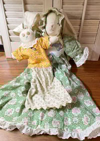 Image 1 of Vintage Handmade Cloth Bunny and Her Bunny Doll Easter Spring Cuties