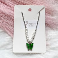 Image 1 of Green Beaded Butterfly Necklace