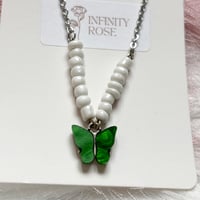 Image 2 of Green Beaded Butterfly Necklace
