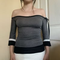 Image 1 of Off-the shoulder grey top with flared sleeves