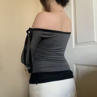 Image 4 of Off-the shoulder grey top with flared sleeves