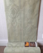 1970s Vintage Harlequin Wallpaper Rolls - Flocked Sage Green Traditional Flock - (Sets of 2 Rolls) thumbnail 1