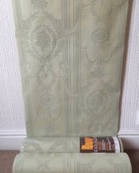 Authentic vintage wallpaper: 1970s Vintage Harlequin Wallpaper Rolls - Flocked Sage Green Traditional Flock - (Sets of 2 Rolls) – main image