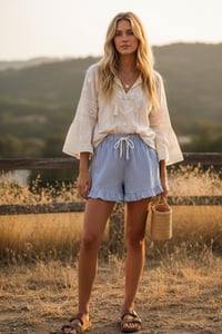 Image 1 of Checkered Woven Ruffle Hem Shorts - MAY 