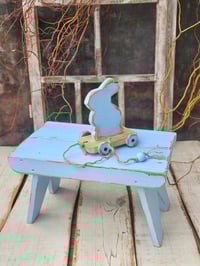 Image 1 of   Wooden stool  blue