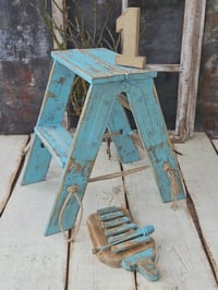 Image 1 of  Wooden ladder  vintage H-45cm   turquoise