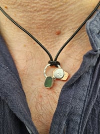 Image 2 of Ready to ship! Mens Necklace - 'Ride the Wave ' Sterling Silver with copper and green Seaglass 