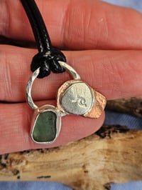 Image 4 of Ready to ship! Mens Necklace - 'Ride the Wave ' Sterling Silver with copper and green Seaglass 