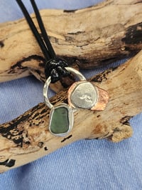 Image 3 of Ready to ship! Mens Necklace - 'Ride the Wave ' Sterling Silver with copper and green Seaglass 