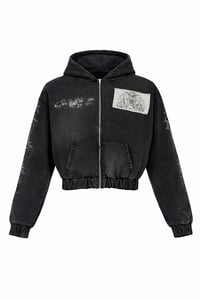Image 1 of RICHE SANS TRAHIR – "97" Faded Black ZIP-Up Hoodie