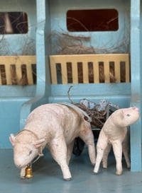 Image 1 of Spun cotton putz sheep delivering speckled eggs in cart